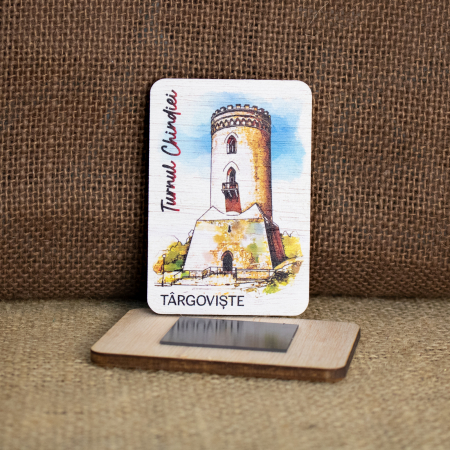 Magnet de frigider din lemn, color, Turnul Chindiei, Targoviste [1]
