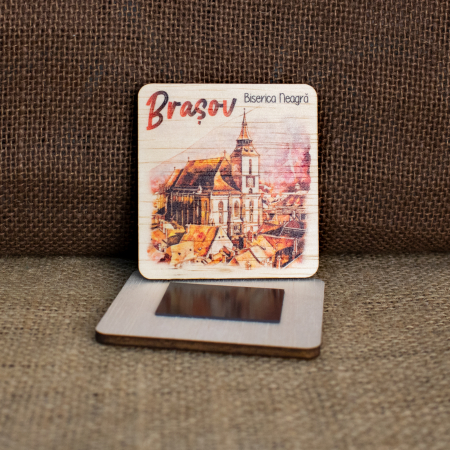 Magnet de frigider din lemn, color, vintage, "Biserica Neagra" Brasov [1]