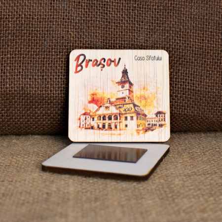 Magnet de frigider din lemn, color, vintage, "Casa Sfatului" Brasov [1]