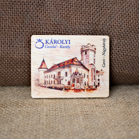 Castelul Karolyi, Carei - Magnet de frigider din lemn, color vintage Castelul Karolyi, Carei