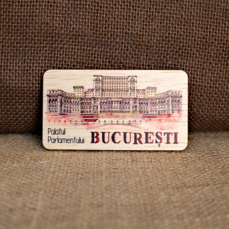 Magneti de frigider acuarela - Magnet de frigider din lemn, color vintage, Palatul Parlamentului, Bucuresti