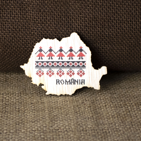 Romania - Magnet De frigider din lemn, Harta Romaniei