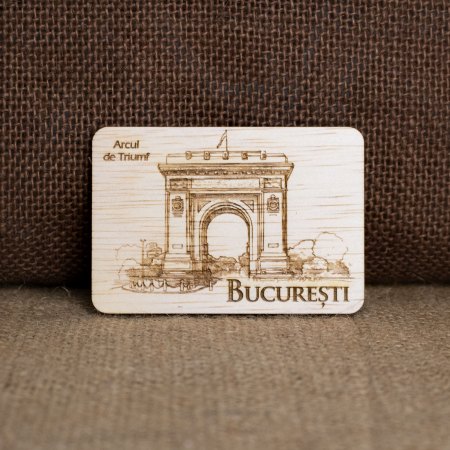 Magnet De Frigider Din Lemn, Gravat "Arcul de Triumf" Bucuresti