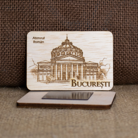 Magnet De Frigider Din Lemn, Gravat “Ateneul Roman” Bucuresti [1]