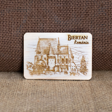Biserica Fortificata Biertan - Magnet de frigider din lemn, gravat, Biserica Fortificata Biertan, Biertan, Sibiu