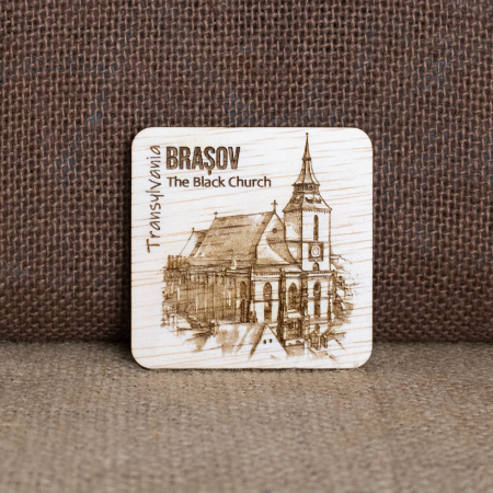 Magnet De Frigider din lemn, gravat „Biserica Neagra” Brasov [2]