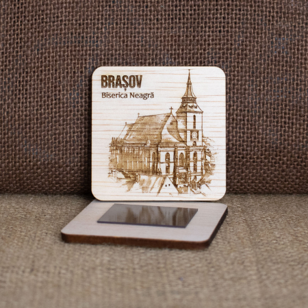 Magnet De Frigider din lemn, gravat „Biserica Neagra” Brasov [1]