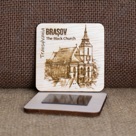 Magnet De Frigider din lemn, gravat „Biserica Neagra” Brasov [3]