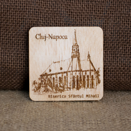 Magneti de frigider, din lemn, gravati - Magnet de frigider din lemn, gravat, “Biserica Sfantul Mihail” Cluj Napoca