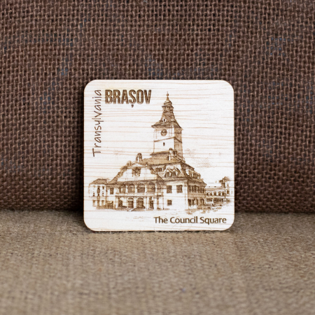 Magnet de frigider din lemn, gravat, Casa Sfatului Brasov [2]