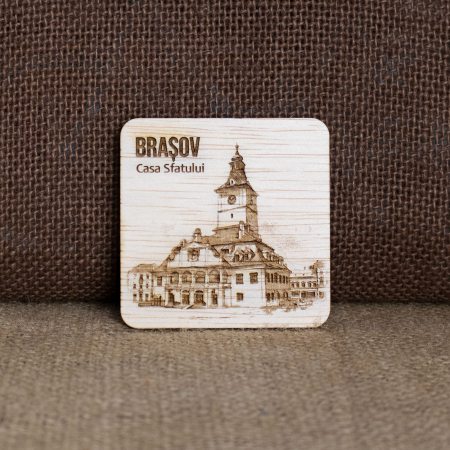 Brasov - Magnet de frigider din lemn, gravat, Casa Sfatului Brasov