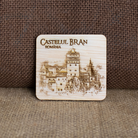 Castelul Bran - Magnet de frigider din lemn, gravat, Castelul Bran