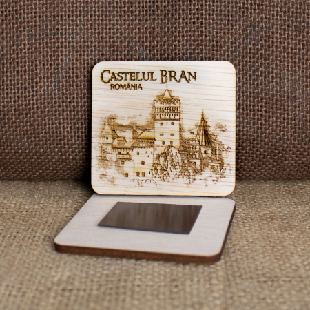 Magnet de frigider din lemn, gravat, Castelul Bran [1]