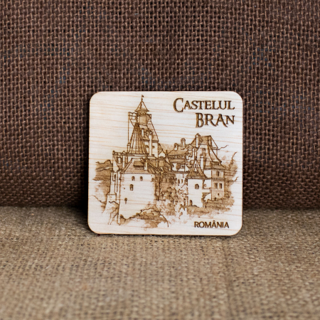 Castelul Bran - Magnet de frigider din lemn, gravat, Castelul Bran