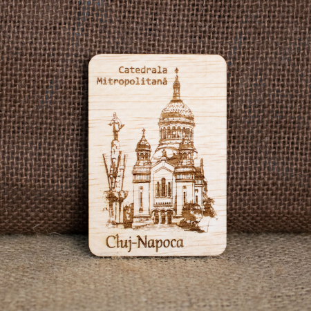 Magnet De Frigider din lemn, Gravat , “Catedrala Mitropolitana” Cluj Napoca