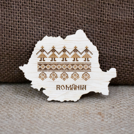 Romania - Magnet de frigider din lemn, gravat, Harta Romaniei