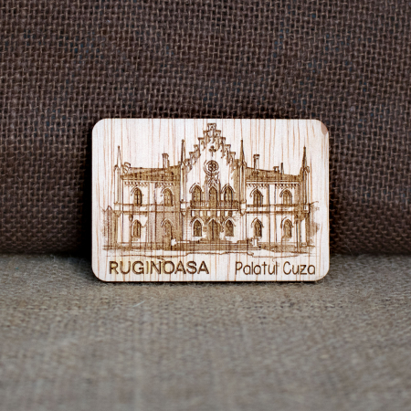 Palate si Curti Domnesti - Magnet de frigider din lemn, gravat, Palatul Cuza de la Ruginoasa