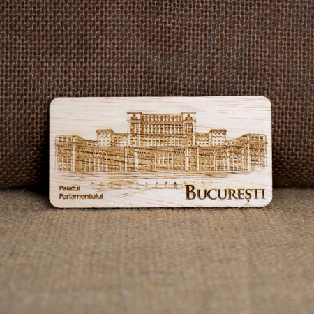 Magnet De Frigider Din Lemn, Gravat “Palatul Parlamentului” Bucuresti