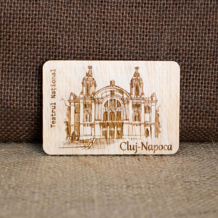 Magnet De Frigider din lemn, gravat,  “Teatrul National” Cluj Napoca