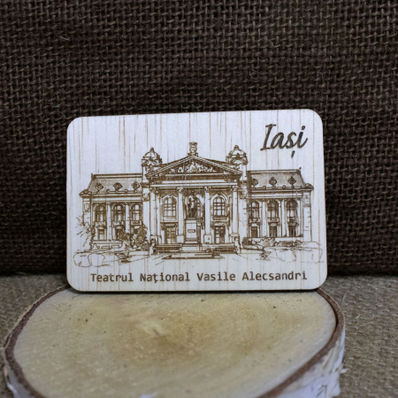 Magnet De Frigider din lemn, gravat, „Teatrul National Vasile Alecsandri, Iasi [1]
