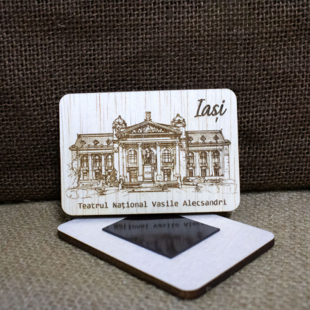 Magnet De Frigider din lemn, gravat, „Teatrul National Vasile Alecsandri, Iasi [2]