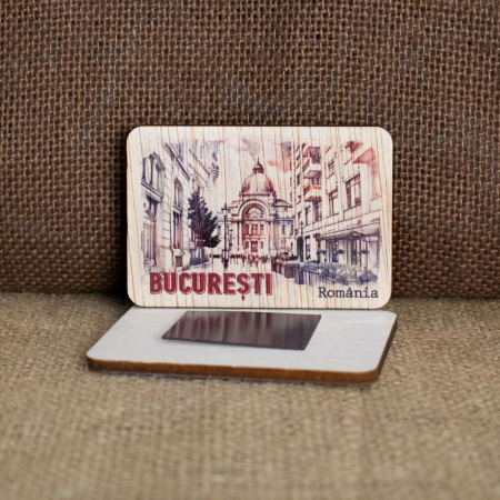 Magnet de frigider din lemn, Palatul CEC Bucuresti (vedere din Centrul Vechi) [1]