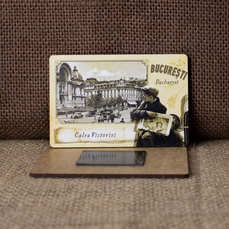 Magnet de frigider din lemn, vintage, Calea Victoriei, Bucuresti [1]