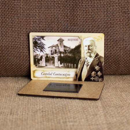 Magnet de frigider din lemn, vintage, Castelul Cantacuzino, Busteni [1]