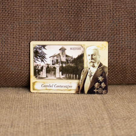 Castelul Cantacuzino - Magnet de frigider din lemn, vintage, Castelul Cantacuzino, Busteni