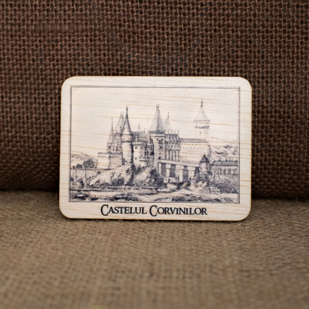 Castelul Corvinilor Hunedoara - Magnet de frigider, din lemn, vintage, Castelul Corvinilor Hunedoara