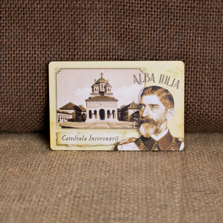 Cetatea Alba Carolina - Magnet de frigider din lemn, vintage, Ferdinand I - Catedrala Incoronarii, Cetatea Alba Carolina
