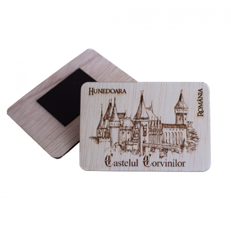 Magnet de frigider din lemn, gravat Castelul Corvinilor Hunedoara [2]