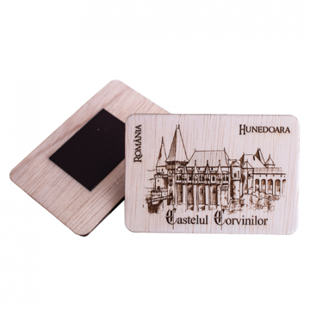 Magnet de frigider din lemn, gravat Castelul Corvinilor Hunedoara [2]