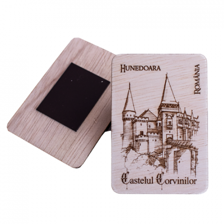 Magnet De Frigider din lemn,  Gravat Castelul Corvinilor Hunedoara [2]