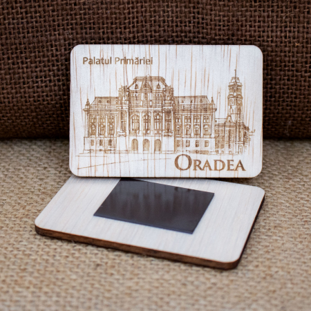 Magnet de frigider gravat "Palatul Primariei" Oradea, desen realizat manual [0]