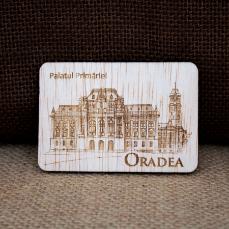 Magnet de frigider gravat "Palatul Primariei" Oradea, desen realizat manual [1]