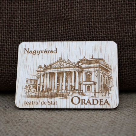 Magnet de frigider din lemn, gravat, Teatrul Regina Maria din Oradea [3]