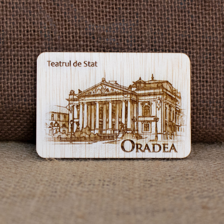 Suveniruri - Magnet de frigider din lemn, gravat, Teatrul Regina Maria din Oradea