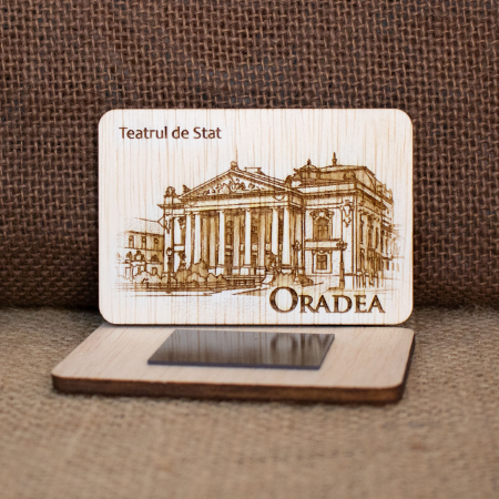 Magnet de frigider din lemn, gravat, Teatrul Regina Maria din Oradea [1]