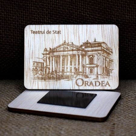 Magnet de frigider gravat "Teatrul de Stat" din Oradea, desen realizat manual [0]