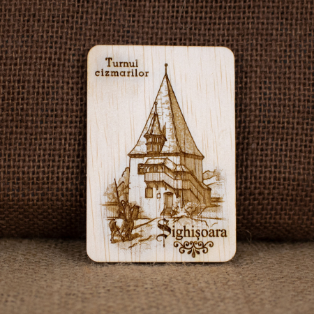 Sighisoara - Magnet de frigider gravat „Turnul Cizmarilor” Sighisoara