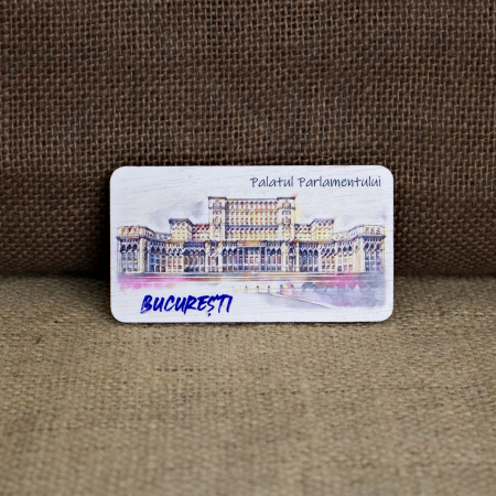 Magneti de frigider acuarela - Magnet de frigider, din lemn, color, pictat, Palatul Parlamentului, Bucuresti