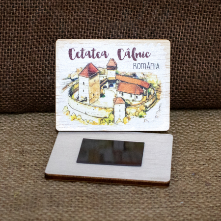Magnet de frigider suvenir, imagine imprimata direct pe lemn, Cetatea Calnic [1]