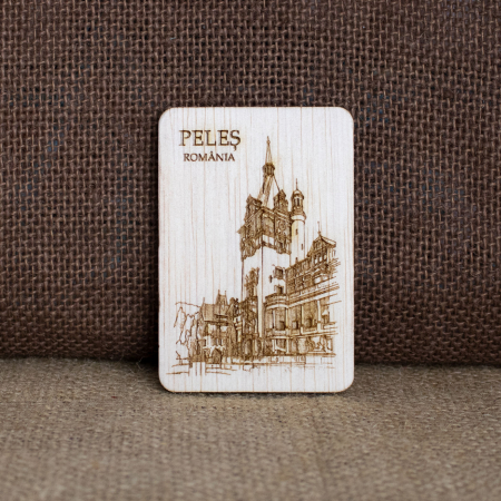 Magnet De Frigider, din lemn, Gravat “Castelul Peles” Sinaia