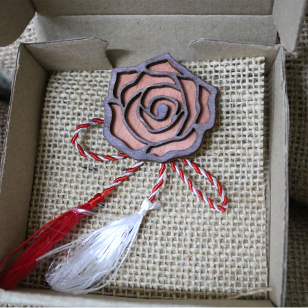 Martisor - brosa din lemn, Trandafir, portocaliu [3]