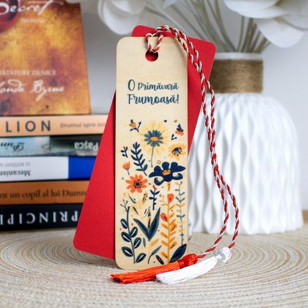 Semn de carte Martisor - Martisor din lemn, semn de carte, "Bine ai venit primavara"