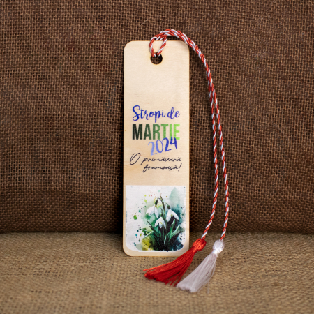 Colectii suveniruri - Martisor din lemn, semn de carte, personalizat "Stropi de MARTIE"