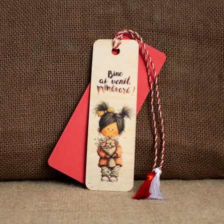 Martisor din lemn, semn de carte, "Primavara in dar" [2]