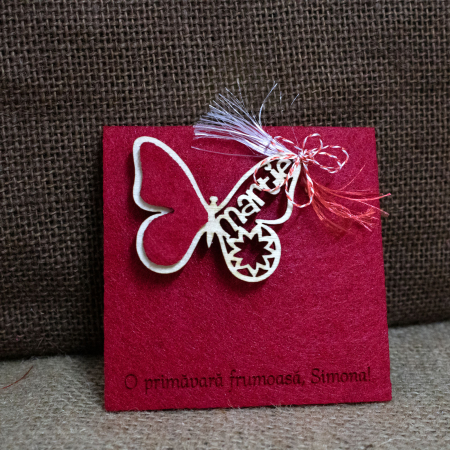 Martisor Personalizat Fluture, decupaj laser, din lemn si fetru (culoare: rosu) [3]