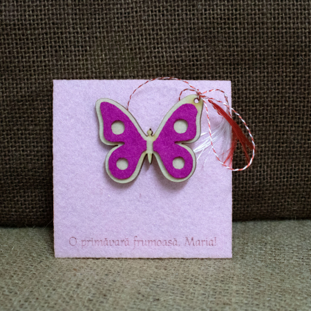 Martisor Personalizat Fluture, din lemn si fetru (culoare: fucsia) [3]